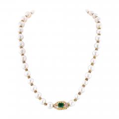 18K YELLOW GOLD PEARL DIAMOND AND GREEN EMERALD STRAND THE PRINCESS NECKLACE - 2294872