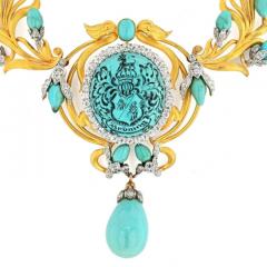 18K YELLOW GOLD PERSIAN TURQUOISE ANTIQUE DIAMOND NECKLACE - 3049545