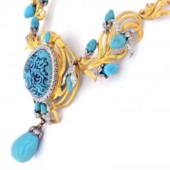 18K YELLOW GOLD PERSIAN TURQUOISE ANTIQUE DIAMOND NECKLACE - 3049546