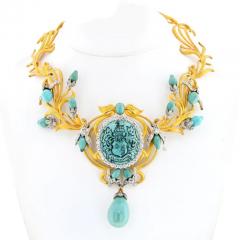 18K YELLOW GOLD PERSIAN TURQUOISE ANTIQUE DIAMOND NECKLACE - 3049547