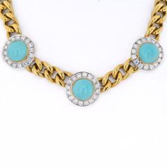 18K YELLOW GOLD THREE STATION TURQUOISE AND DIAMOND NECKLACE - 2293845