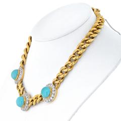 18K YELLOW GOLD THREE STATION TURQUOISE AND DIAMOND NECKLACE - 2293846