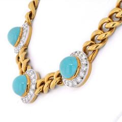 18K YELLOW GOLD THREE STATION TURQUOISE AND DIAMOND NECKLACE - 2293847