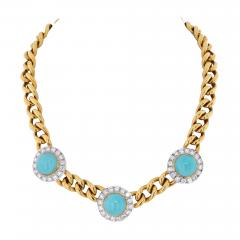 18K YELLOW GOLD THREE STATION TURQUOISE AND DIAMOND NECKLACE - 2294850