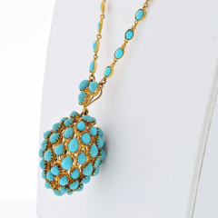 18K YELLOW GOLD TURQUOISE ACORN PENDANT ON A CHAIN NECKLACE - 3101284