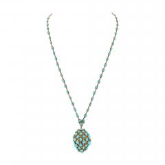 18K YELLOW GOLD TURQUOISE ACORN PENDANT ON A CHAIN NECKLACE - 3103202