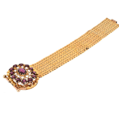 18K YELLOW GOLD VICTORIAN GARNET AND PEARL BRACELET - 3427502