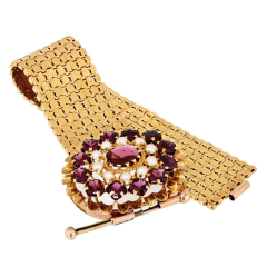 18K YELLOW GOLD VICTORIAN GARNET AND PEARL BRACELET - 3427582