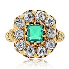 18K Yellow Gold 1 14ct Green Emerald Diamond Ring - 4444006