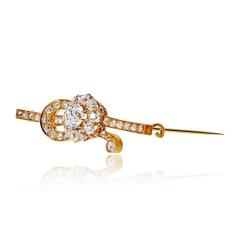 18K Yellow Gold 1 65ct Old European Cut G SI1 Old Mine Diamond Brooch - 4577395