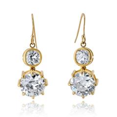18K Yellow Gold 10 06cttw Old European Cut Diamond Drop Earrings - 4553376