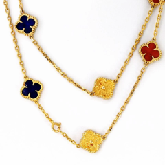 18K Yellow Gold 12 Clover Motif 36 Inches Necklace - 3982209