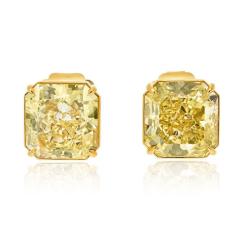 18K Yellow Gold 14 30cttw Radiant Cut Fancy Yellow Diamond Stud Earrings - 4642092