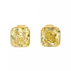 18K Yellow Gold 14 30cttw Radiant Cut Fancy Yellow Diamond Stud Earrings - 4642448
