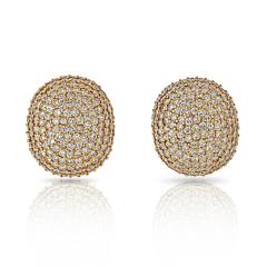 18K Yellow Gold 17 Carats Large Bombe Diamond Cluster Oval Earrings - 4423540