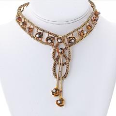 18K Yellow Gold 2 75cttw Mid Century Diamond Floral Chocker Necklace - 4232087