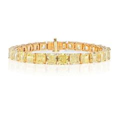 18K Yellow Gold 32 17cttw Radiant Cut Fancy Yellow GIA Certified Tennis Bracelet - 4642435