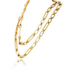 18K Yellow Gold 36 Inches Paper Clip Vintage Chain Necklace - 4612292