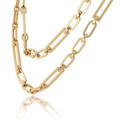 18K Yellow Gold 36 Inches Paper Clip Vintage Chain Necklace - 4612294