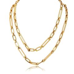 18K Yellow Gold 36 Inches Paper Clip Vintage Chain Necklace - 4614047