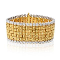 18K Yellow Gold Basket Weave Diamond Accents Carpet Bracelet - 4512220