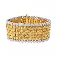 18K Yellow Gold Basket Weave Diamond Accents Carpet Bracelet - 4512221