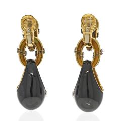 18K Yellow Gold Black Enamel Diamond Drop 6cm Earrings - 4511042
