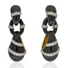 18K Yellow Gold Black Enamel Diamond Drop 6cm Earrings - 4512196