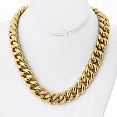18K Yellow Gold Cuban Chain Link With Round Diamonds 18 Inches Long Necklace - 4232089