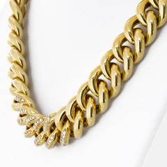 18K Yellow Gold Cuban Chain Link With Round Diamonds 18 Inches Long Necklace - 4232120