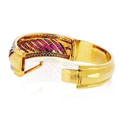 18K Yellow Gold Diamond And Ruby Bangle Bracelet - 4232128