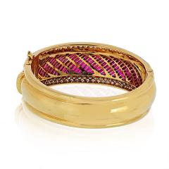 18K Yellow Gold Diamond And Ruby Bangle Bracelet - 4232130