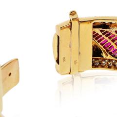 18K Yellow Gold Diamond And Ruby Bangle Bracelet - 4232131