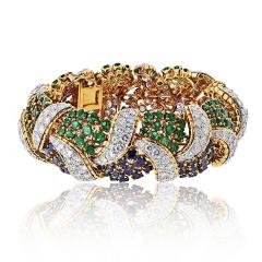 18K Yellow Gold Diamond Sapphire and Green Emerald Bracelet - 4400075