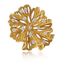 18K Yellow Gold Estate Diamond Flower Brooch - 4600906