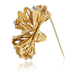 18K Yellow Gold Estate Diamond Flower Brooch - 4600992