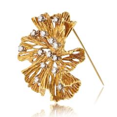 18K Yellow Gold Estate Diamond Flower Brooch - 4600993