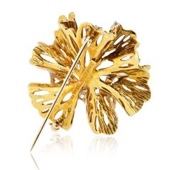 18K Yellow Gold Estate Diamond Flower Brooch - 4600994