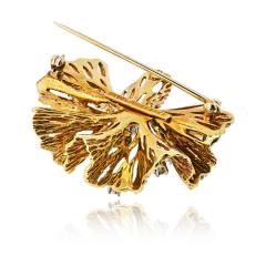18K Yellow Gold Estate Diamond Flower Brooch - 4600995