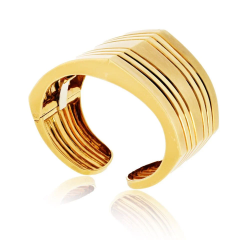 18K Yellow Gold Geometric Hinged Cuff Bangle Bracelet - 3992094