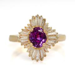 18K Yellow Gold Hot Pink Sapphire Diamond Ring - 4384784