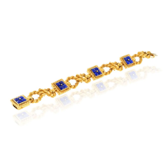 18K Yellow Gold Lapis Rope Link Bracelet - 3992078