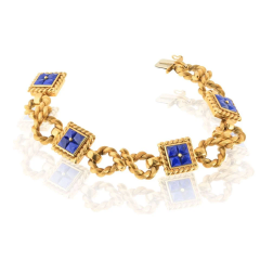 18K Yellow Gold Lapis Rope Link Bracelet - 3992080