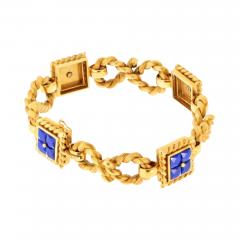 18K Yellow Gold Lapis Rope Link Bracelet - 3993468