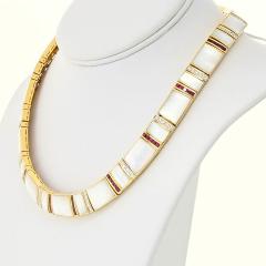 18K Yellow Gold Mother Of Pearl Ruby Diamond Necklace - 4452961