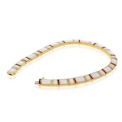 18K Yellow Gold Mother Of Pearl Ruby Diamond Necklace - 4452962