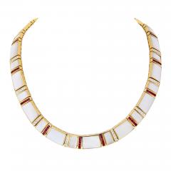 18K Yellow Gold Mother Of Pearl Ruby Diamond Necklace - 4454378