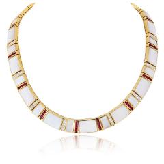 18K Yellow Gold Mother Of Pearl Ruby Diamond Necklace - 4454387
