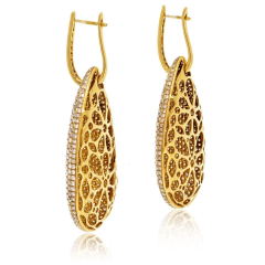 18K Yellow Gold Pave Diamond Drop Dangling Earrings - 3982238