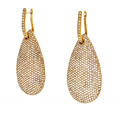 18K Yellow Gold Pave Diamond Drop Dangling Earrings - 3982241